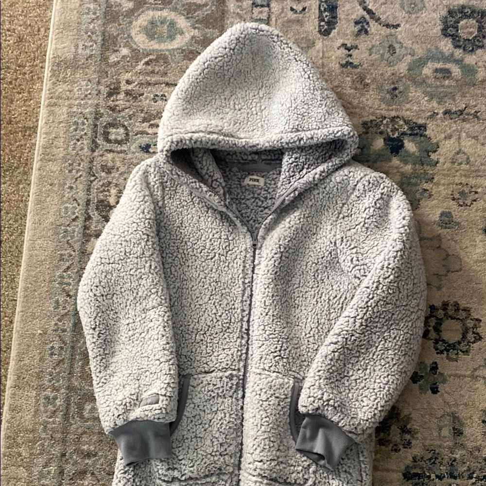 PINK Victoria's Secret Gray Sherpa Zip-Up Onesie - Picture 2 of 6